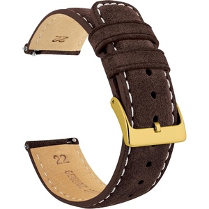 image:imageBARTON Suede Leather Watch Bands  Quick Release Watch StrapsRoot Brown Gold Buckle