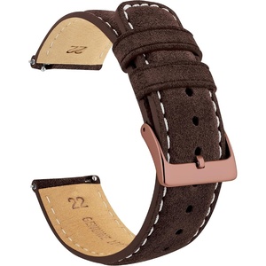 image:imageBARTON Suede Leather Watch Bands  Quick Release Watch StrapsRoot Brown Rose Gold Buckle